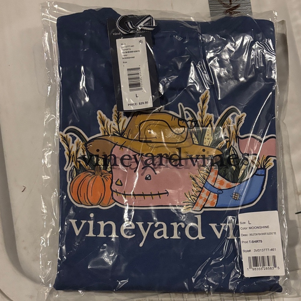 Vineyard Vines Navy and Pink Harvest T-Shirt